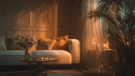 Luxury living room interior with sofa, armchair and plant.の写真素材