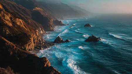 Aerial view of Big Sur coastline, California, USA. Beautiful seascape with ocean waves and cliffs.の写真素材