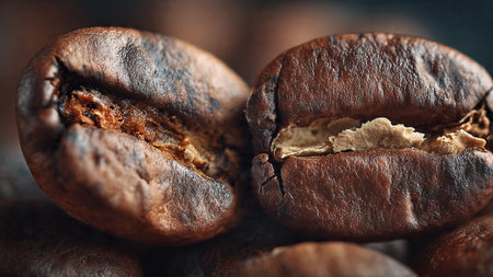 Coffee beans on a dark background. Close-up.の写真素材