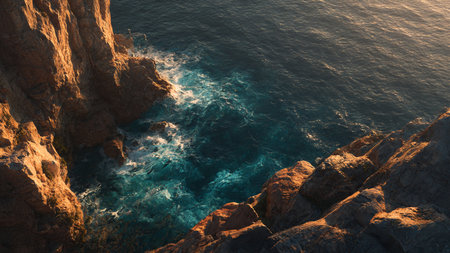 Beautiful seascape with blue sea and rocks. Nature composition.の写真素材