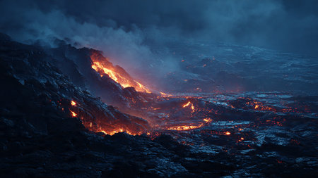 Volcanic eruption in Hawaii Volcanoes National Park at night