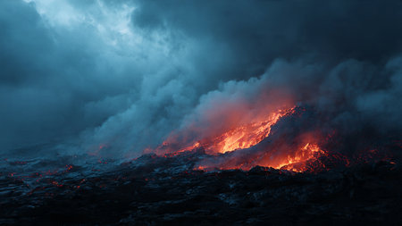 Burning lava in the crater of Mount Etna, Sicily, Italyの写真素材