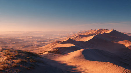 Sand dunes in the desert at sunset. 3d render.の写真素材