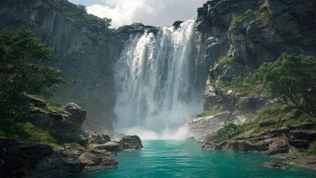 Waterfall in the mountains. Beautiful waterfall in the mountains. Waterfall in the mountains.