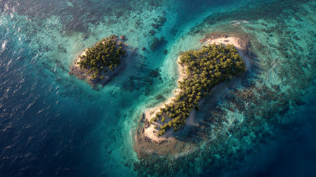 Aerial view of a small island in the Indian Ocean, Maldivesの写真素材