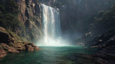 Waterfall in the mountains. Waterfall in the mountains. Waterfall in the mountains.