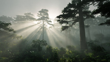 Morning mist in the pine forest at Doi Inthanon National Park, Chiang Mai, Thailand