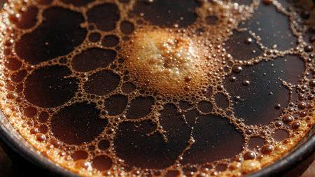 Coffee in a pan, close-up, top viewの写真素材
