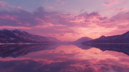 Fantastic sunset over the fjord and mountains in Norwayの写真素材