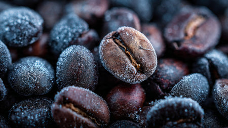 Coffee beans on a dark background. Selective focus.の写真素材