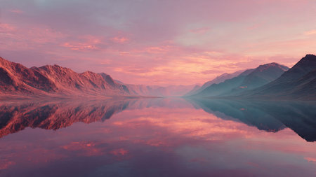 beautiful landscape with mountains and the lake. 3d render illustration