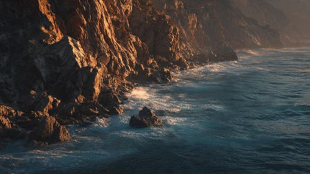Beautiful seascape at sunset time. Panoramic view of the sea and cliffs