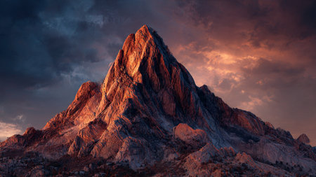 Dramatic sunset in the mountains of the Dolomites, Italyの写真素材