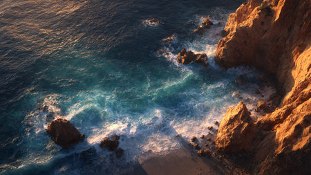 Beautiful seascape with rocks and waves. 3d rendering