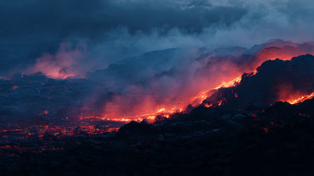 Volcanic eruption at night in Hawaii Volcanoes National Parkの写真素材