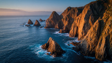 Aerial view of the cliffs at sunset, Cabo da Roca, Portugal