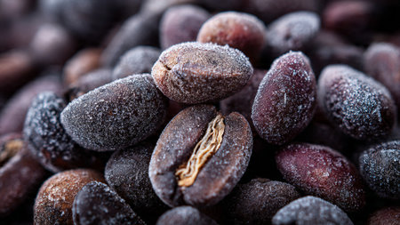 close up of frozen coffee beans, can be used as a background