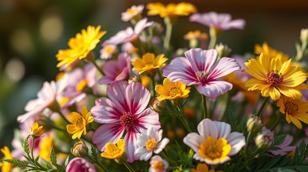 Beautiful spring flowers in the garden on a sunny day. Natural floral background.