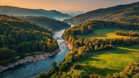 Aerial view of the Katun river in the Altai Republic, Russia