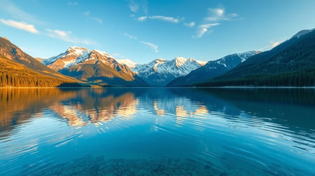 Mountains reflected in the lake, Jasper National Park, Alberta, Canadaの写真素材