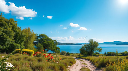 Panoramic view of Lake Balaton, Hungary. Summer landscape.の写真素材