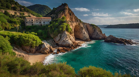 Panoramic view of Cala Figuera beach.の写真素材