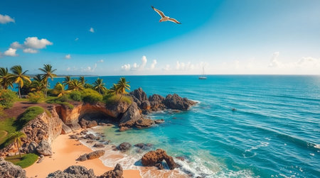 Panoramic aerial view of a beachの写真素材