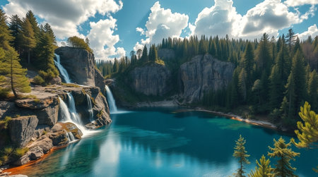 Beautiful waterfall in Yoho National Park, British Columbia, Canadaの写真素材