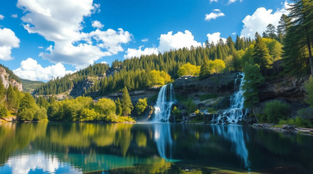 Beautiful view of the waterfalls in the mountains. Altai, Siberia, Russiaの写真素材