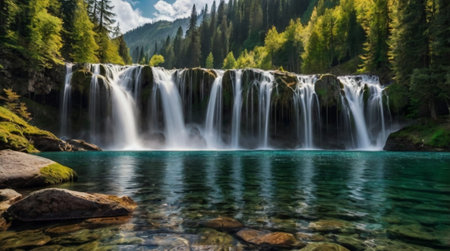 Beautiful waterfall in the Dolomites, South Tyrol, Italyの写真素材