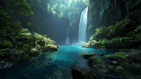 Tropical waterfall in deep forest at Bali island, Indonesia