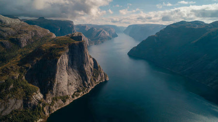 Aerial view of Aurlandsfjord in Norway Scandinavia Europeの写真素材