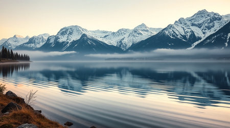 Mountains and lake at sunrise, Alaska, United States of America