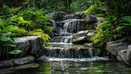 Waterfall in the tropical garden, Thailand. Waterfall in the garden.