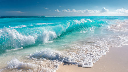 Tropical beach with turquoise water and white sand.