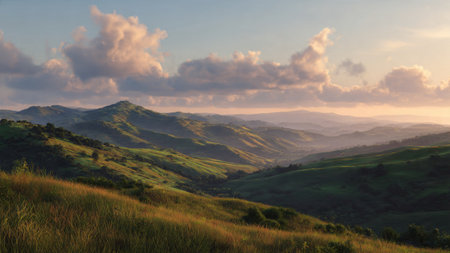 Panoramic view of hills at sunset