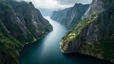 Aerial view of the Lysefjord in Norway.の写真素材