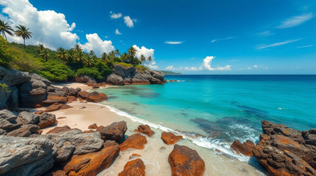 Panoramic view of beautiful beach Anse Lazio at Seychelles