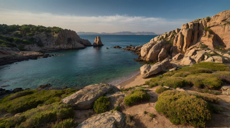 Panoramic view of Cala Figuera, Sardiniaの写真素材