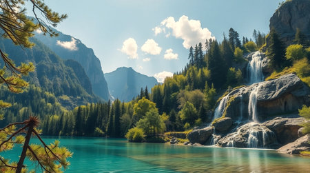 Panoramic view of the Lago di Braies, Italyの写真素材