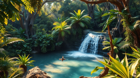 Beautiful waterfall in tropical forest. Nature background. Travel concept.