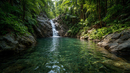 Tropical waterfall in deep forest of Thailand. Beautiful nature background.