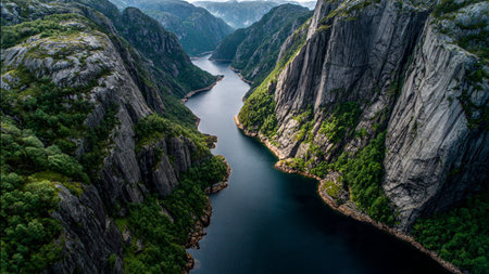 Aerial view of the Lysefjord in Norway.の写真素材