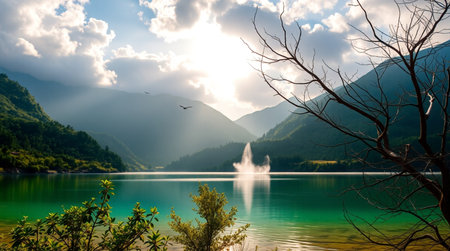 Beautiful lake in the mountains at sunset. Landscape photography.