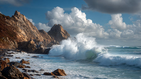 Cabo da Roca, Portugal. The waves breaking on the rocks.
