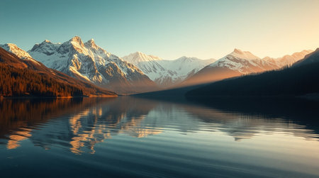 Mountain lake at sunrise. Canadian Rockies. Alberta, Canada.の写真素材