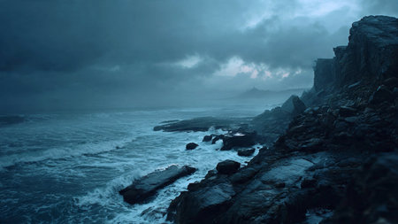 Turquoise streaks enhance the waterfallの写真素材