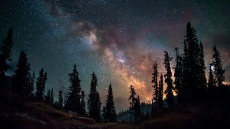 Nighttime desert rock formations glowing under starlight.
