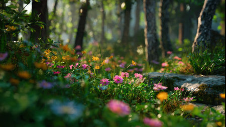 Warm sunlight shining through fresh green leaves.の写真素材