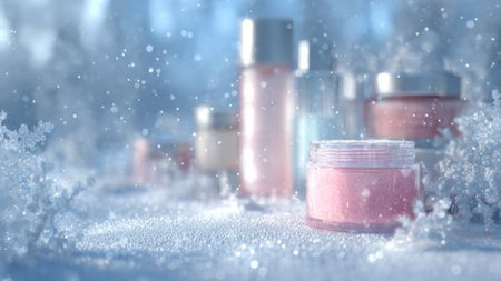 A snowy windowsill with candles and pine garlands.の写真素材